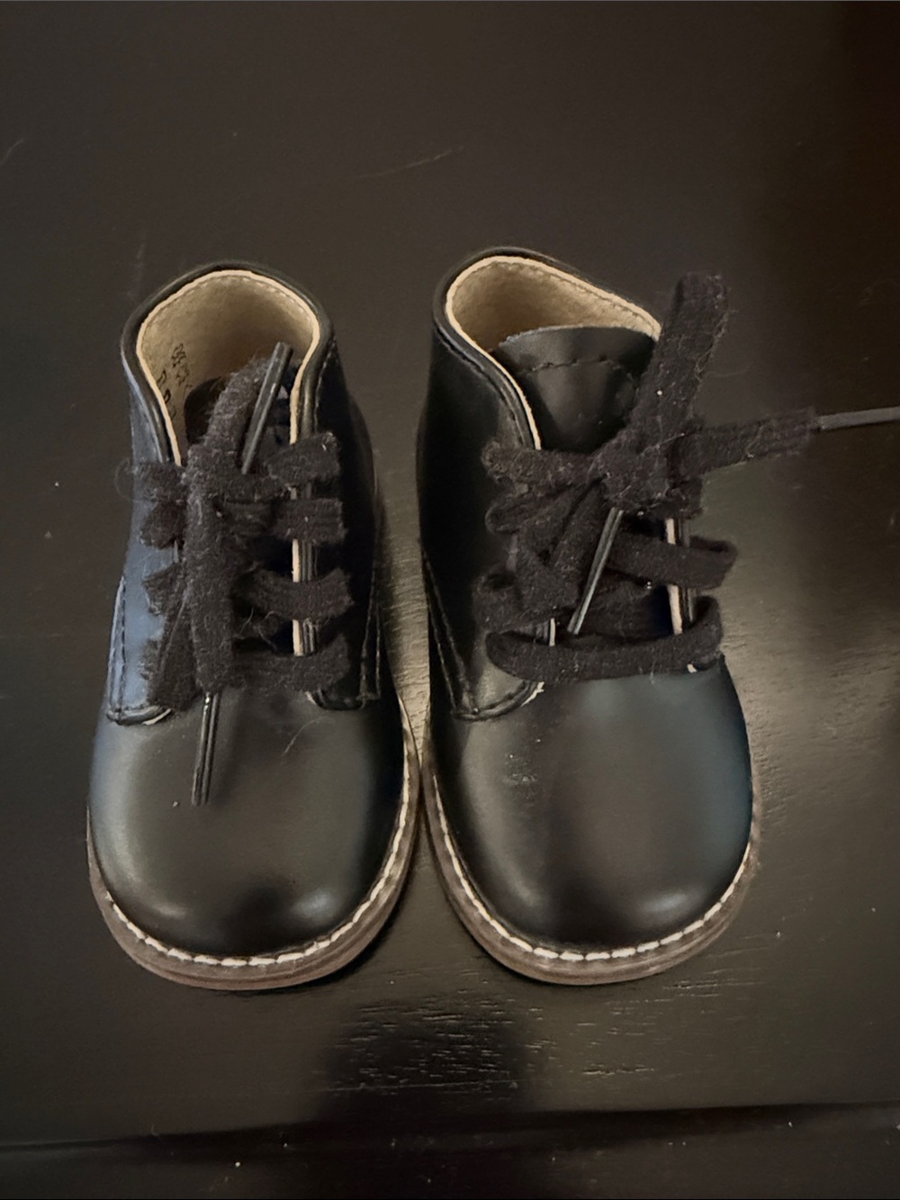 Footmates Black Leather Kids Lace-Up Shoes